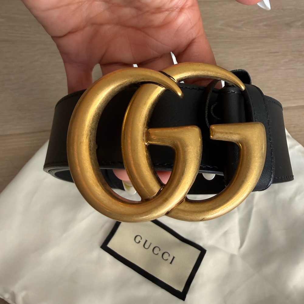 Gucci Women's Belt with Gold GG Buckle